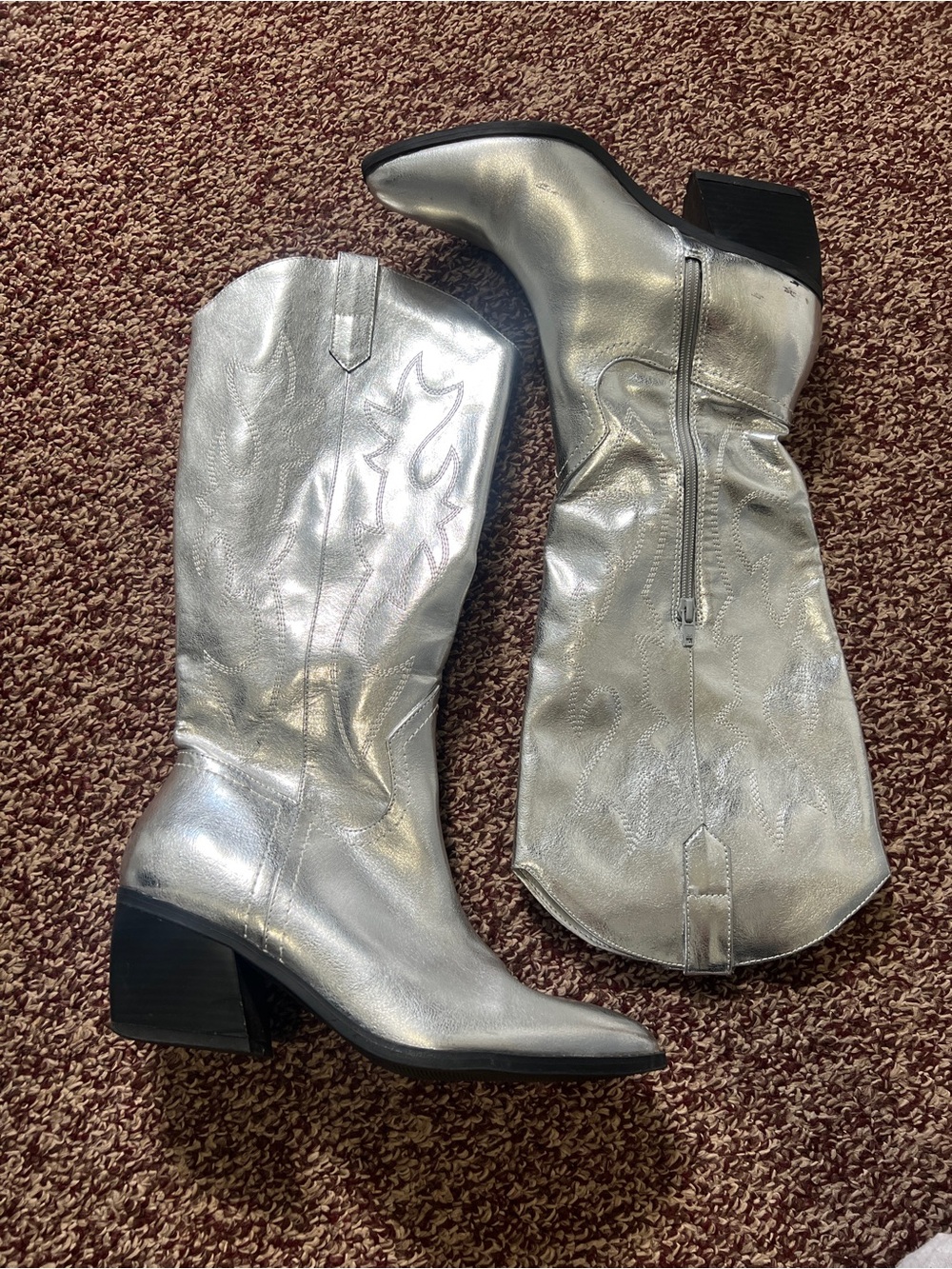 Silver Metallic Mid-Calf Western Boots